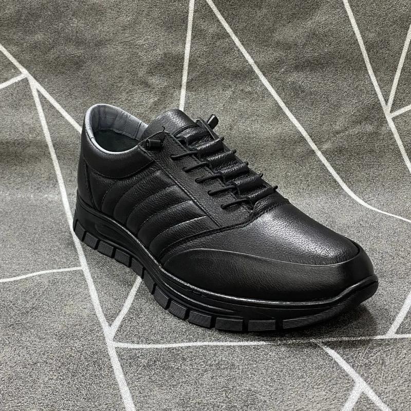 Black Genuine Leather Daily Laceless Shoes