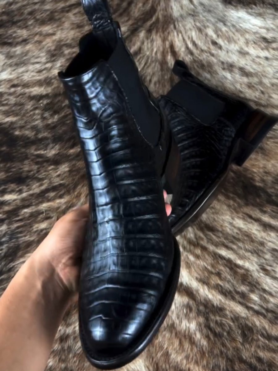 🔥Best Seller🔥Crocodile Leather Classic Black Ankle Boots