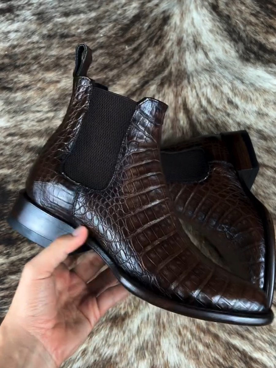 🔥Best Seller🔥Crocodile Leather Classic Brown Ankle Boots