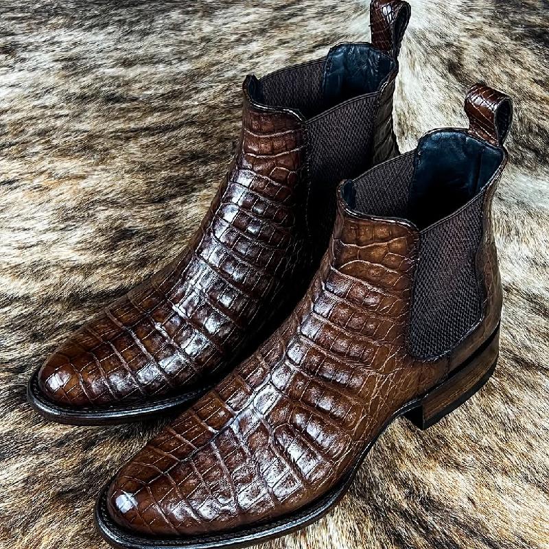 Italian Handmade Crocodile Leather Men's Chelsea Boots