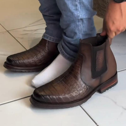 Italian Handmade Crocodile Leather Men's Ankle Boots