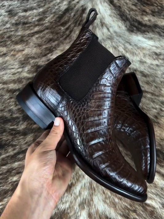 🔥Best Seller🔥Crocodile Leather Classic Brown Ankle Boots