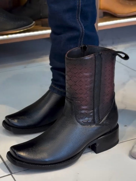 Italian Handmade Black Cowhide Side Zipper Boots