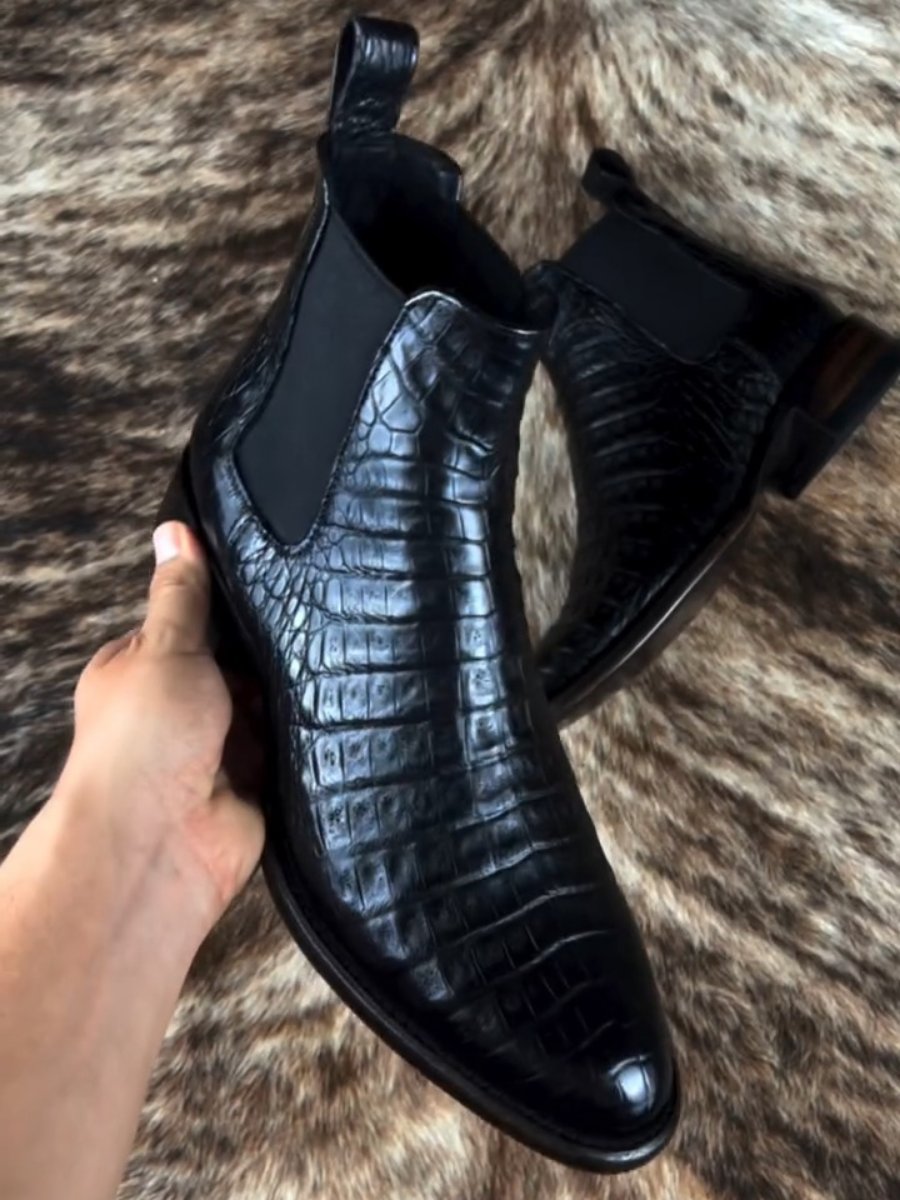 🔥Best Seller🔥Crocodile Leather Classic Black Ankle Boots