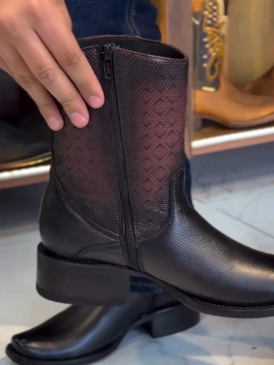 Italian Handmade Black Cowhide Side Zipper Boots