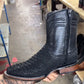 Men's Crocodile Block Heel Flat Toe Ankle Boots