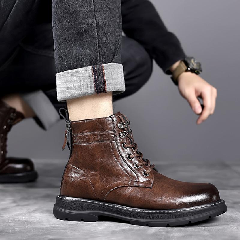 Men's Winter High Top Wool Warm Cowhide Martin Boots