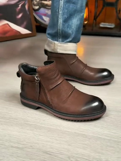 Men's Pleated Vintage Zipper Ankle Boots