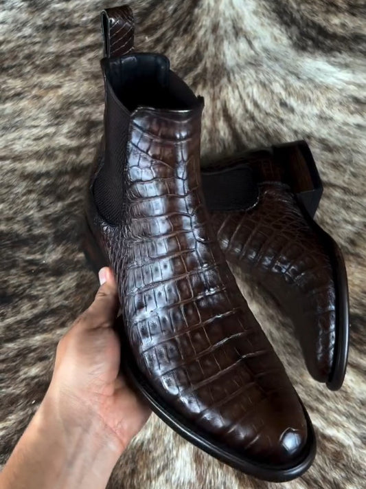 🔥Best Seller🔥Crocodile Leather Classic Brown Ankle Boots