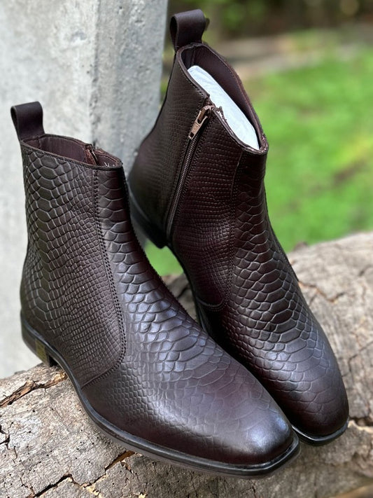 Crocodile Zip Chelsea Ankle Boots