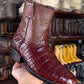 Italian Handmade Crocodile Leather Ankle Boots