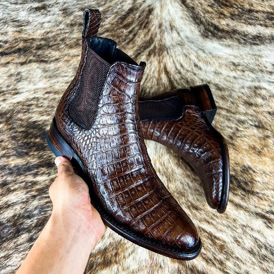 Italian Handmade Crocodile Leather Men's Chelsea Boots