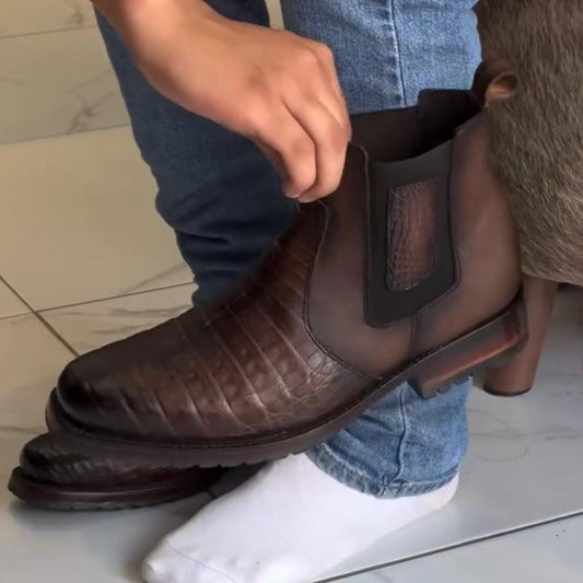 Italian Handmade Crocodile Leather Men's Ankle Boots