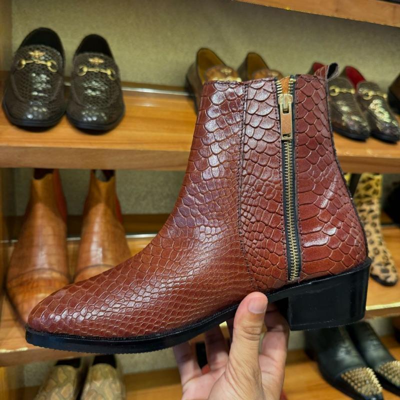 Men's Zip-up Crocodile Leather Ankle Boots