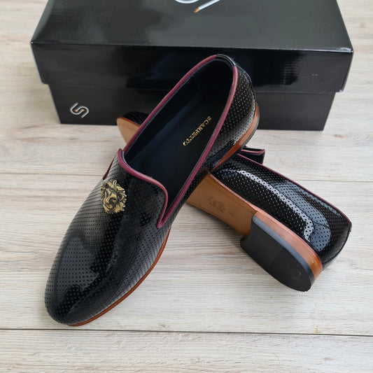 Black Men's Genuine Leather Dotted Loafers